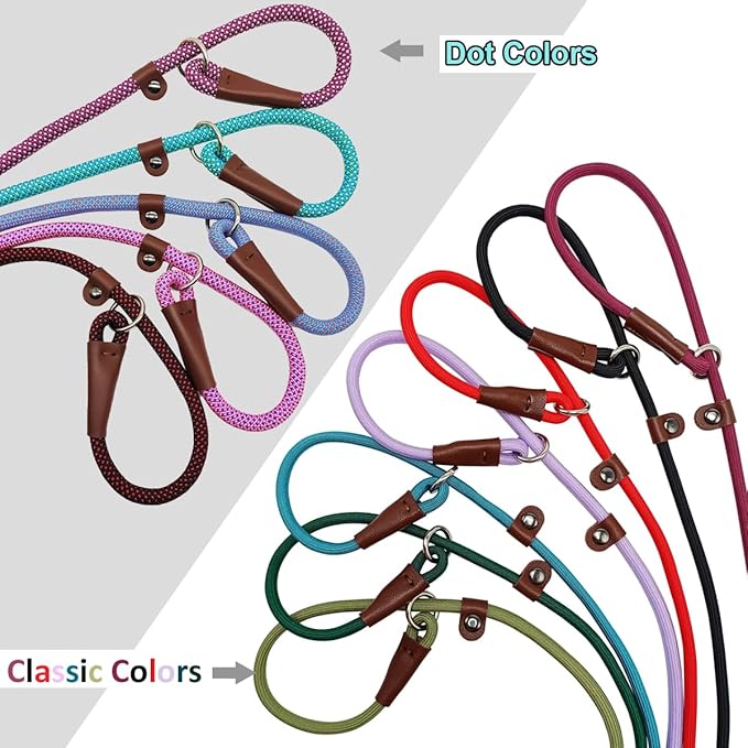 BTINESFUL 7FT Slip Lead Dog Leash, Strong Nylon Rope Leash, 1/4 inch Lightweight Dog Training Lead for Small Medium Large Dogs, Misty Blue