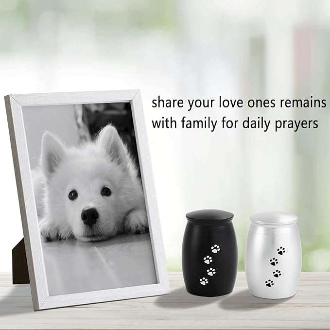 2.67 Inches Small Urns for Dog or Cat Ashes Set of 2,Mini Memorial Cremation Keepsake Urns for Pets Ashes with Paw Print