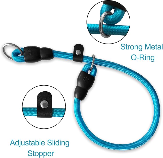 LOS ANDES Dog Slip Collar with Slidable Stopper, No Pull Choker Training Martingale Collar for Small Medium Large Dogs, Nylon, Blue, S (15 in x 8 mm)