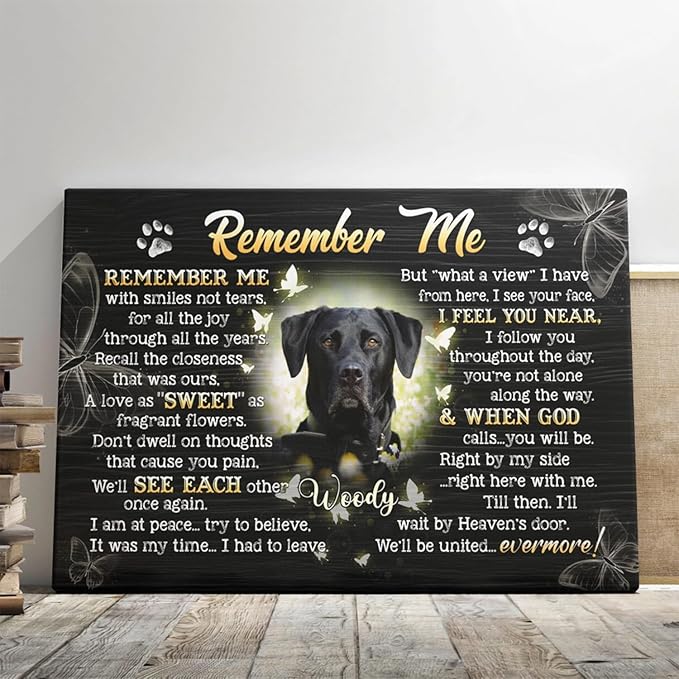 Dem Canvas Personalized Dog Memorial Canvas with Photo & Name, Custom Pet Loss Gift, Remember Me, Dog Remembrance Wall Art (30x20)