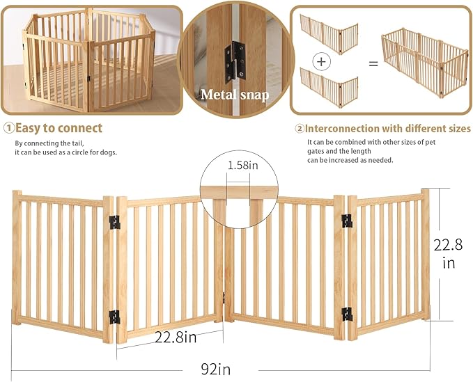 Solid Wood Freestanding Pet Gate,Nature Wood Dog Gates for Doorways The House,Pet Gate for Stairs,Freestanding Indoor Gate Safety Fence,23" Height-4 Panels
