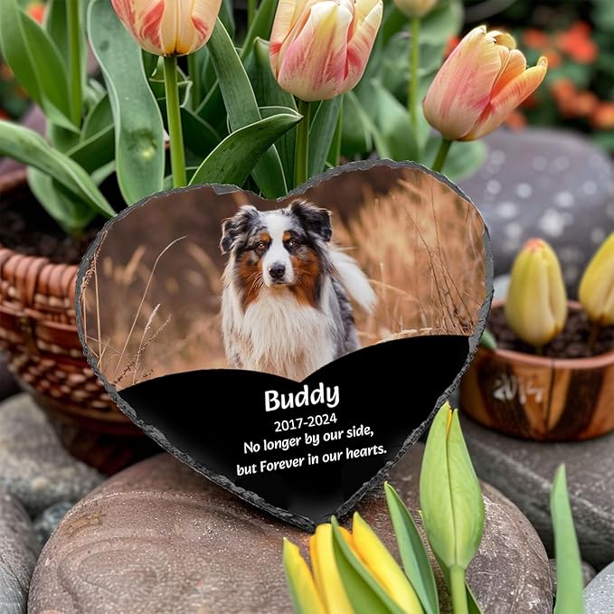 Personalized Pet Memorial Stone - Dog Memorial Stone Dog Headstones Pet Memorial Gifts for Dogs Pet Rock Dog Grave Markers Outdoor Dog Memorial Gifts for Loss of Dog (No Wreath)