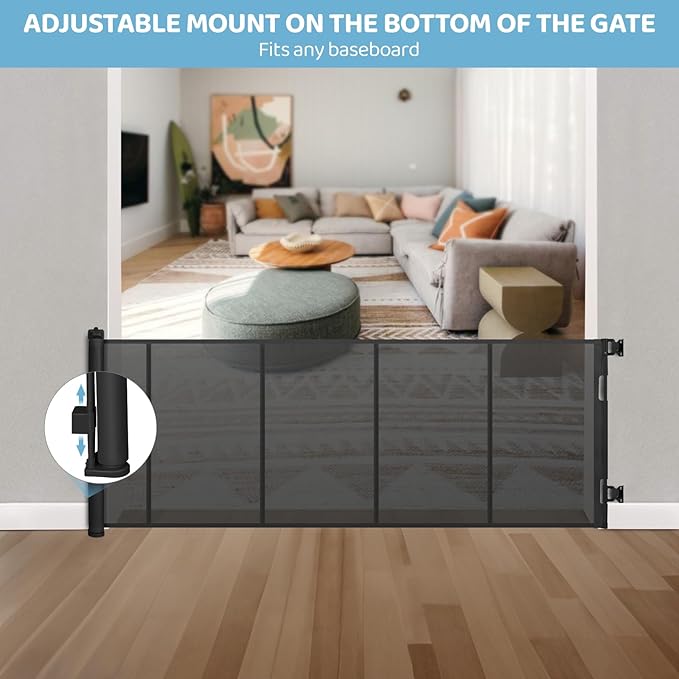 120 Inch Extra Wide Retractable Baby Gate for Large Opening, 33” Tall, Upgraded Dog Gate with Fiberglass Rods for Doorways, Indoor & Outdoor and Stairs, Black