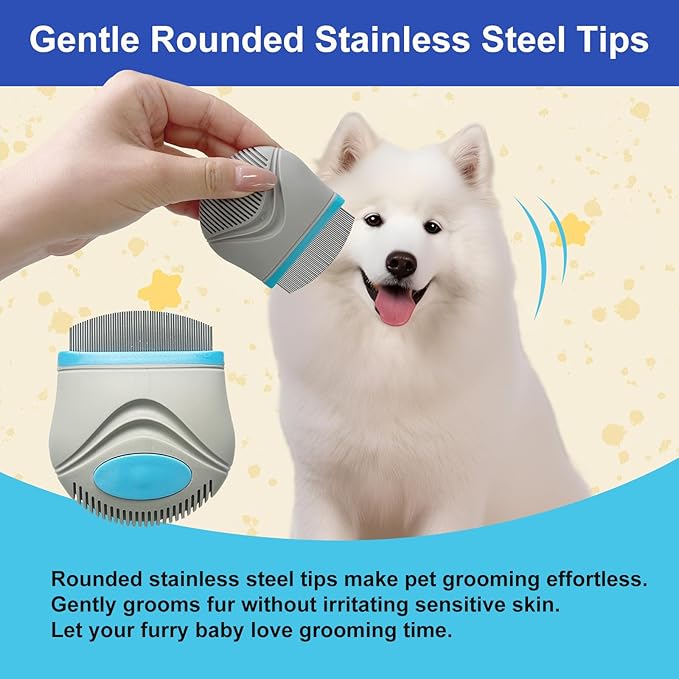 Pet Facial Grooming Comb for Dogs & Cats, Stainless Steel Deshedding Comb with Rounded Teeth, Multi-Fur Type Grooming Tool
