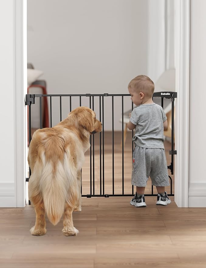 Babelio Removable & No Bottom Bar Baby Gate, 35.5-55" Hardware Mounted (Drill Needed)| Wide Walk-Thru| Auto-Close Safety Dog/Pet Gate for Stairs & Doorways (Black, 35.5-55" W, 30" H)