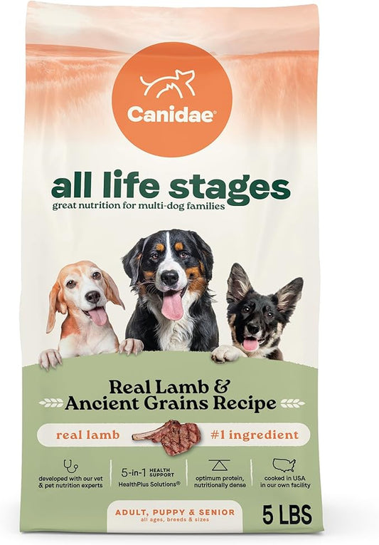 Canidae All Life Stages Real Lamb & Ancient Grains Recipe – High Protein Premium Dry Dog Food for All Ages, Breeds, and Sizes– 5 lbs.