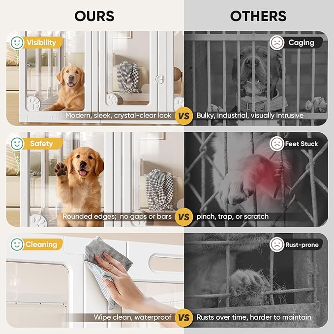 Clear Acrylic Dog Play Pen Indoors 30", 8 Panels Transparent Puppy Playpen with Door for Small Dogs Puppies, Modular Plastic Pet Playpen Cage Fence Crate for Cat Kitten Rabbit, White
