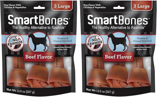 SmartBones Large Chews with Real Beef, Rawhide-Free Chews for Dogs, 3 Count (Pack of 2)