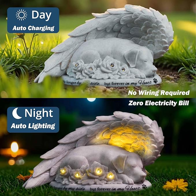 DecorSmart Dog Memorial Gifts for Loss of Dog, Pet Dog Memorial Stone Gifts for Dogs, Headstone Grave Markers, Funerary Tombstones Outdoor Solar Garden Statue