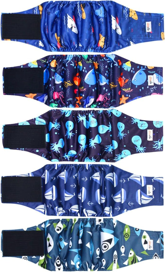 5 Pack Dog Diapers Male Reusable, Premium Belly Bands for Dogs, High Absorbing Male Dog Pee Wraps for Doggie in Incontinence or Excitable Urination and Training M