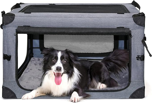 NEZUC Soft Collapsible Dog Crate - 36 Inch Portable Soft Sided Travel Dog Crates for Large Dogs, 4-Door Foldable Dog Carrier, Pet Kennel Indoor & Outdoor (Gray, 36.0" L x 22.0" W x 22.0" H)