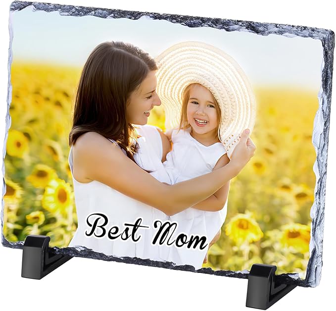 Custom Rock Slate Frame with Picture, Unique Picture Frames Personalized Picture Frame Print Photos Text Gift for Him Her Family Birthday Anniversary