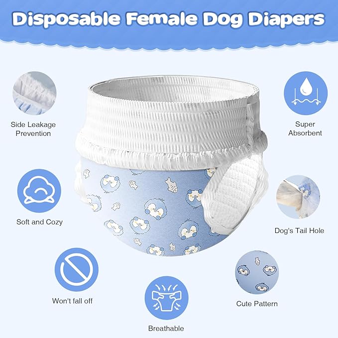 Ambreview Dog Diapers Female, Disposable Pulled Up Dog Diaper with Stretchy Waist, Super Absorbent 360° Leak-Proof Doggie Diapers for Female Puppy Dogs in Heat/Urinary Incontinence (100XL)