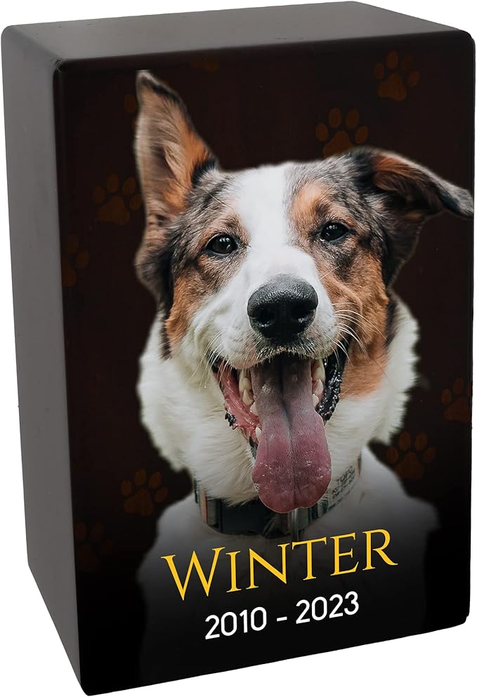 Custom Pet Keepsake Urns for Dogs, Wooden Box for Pet Ashes with Photo for Your Beloved Pets, Pet Cremation Urns as Sympathy Gifts for Pet Lovers - Small, 6" x 4" x 2.75" (Design 6)