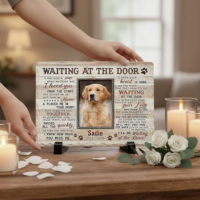 Personalized Dog Memorial Stone Plaque - Remember Me, Sympathy Gift for Pet Lovers, Changing Colorful Background to Paint Loving Memory, Ideal Cat Mom Gifts