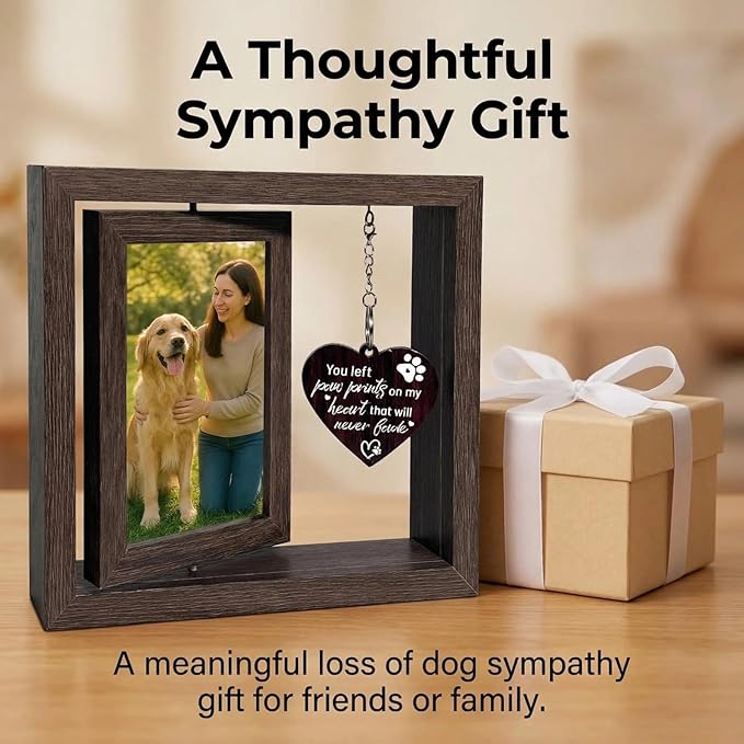 Pet Memorial Gifts for Dogs Cats, Rotating Wooden Dog Picture Frame4x6 Photos,Double-sided Design, Hold Two 4 x6 Photos, Loss of Dog Sympathy Gift, Pet Loss Sympathy Passing Away Gift Keepsake
