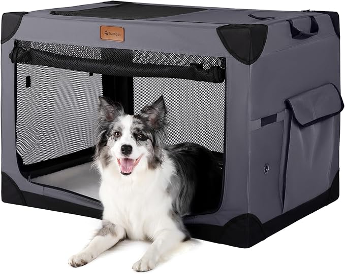 Soft Dog Crate for Small Dogs, 4-Door Foldable Collapsible Dog Crate with Soft Sides, Indoor & Outdoor Travel Dog Kennel, Dark Grey