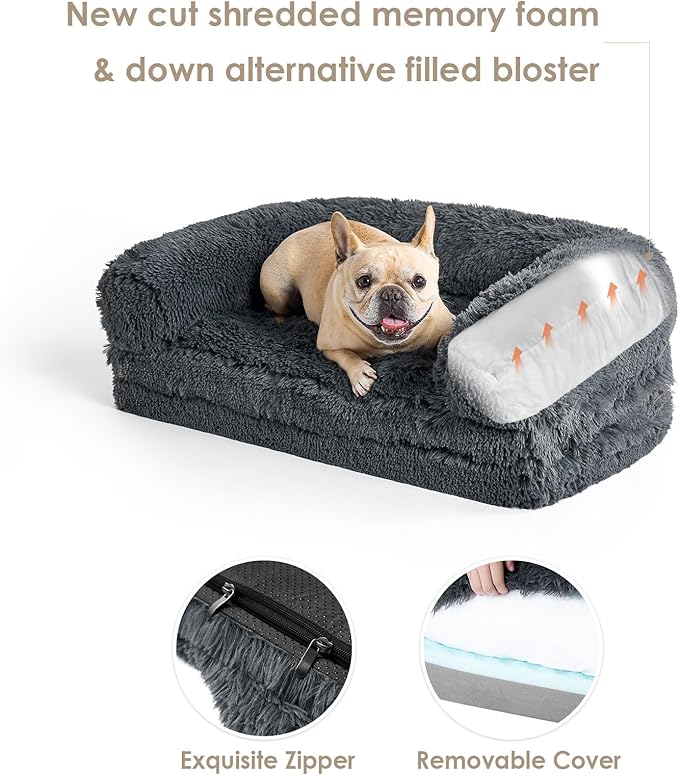 EHEYCIGA Foldable XL Dog Bed, 46"x34"x6.5" Faux Fur Fluffy Pet Couch Bed for Large Dogs, Orthopedic Calming Memory Foam Big Pet Bed, Washable Soft Pet Sofa Bed with Non-Slip Bottom, Dark Grey