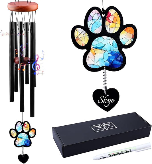 Pet Memorial Wind Chime – Dog Memorial Gifts for Loss of Dog, Loss of Pet Sympathy Gift, Pet Remembrance Bereavement Gift (Paw)