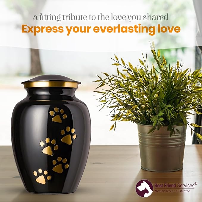Ottillie Paws Legacy Series Pet Urn for Dogs, Handmade Brass Memorial Cremation Urn (X-Large - Pets up to 170 lbs, Ebony, Vertical Brass Paws)