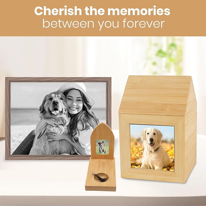 Pet Urn,Pet Memorial Box with Photo Display,Wooden Pet Urn to Collect Ashes and Hair,Dog Urns for Ashes,Pet Keepsake,for Cats Dogs or All Pets(Small Size)