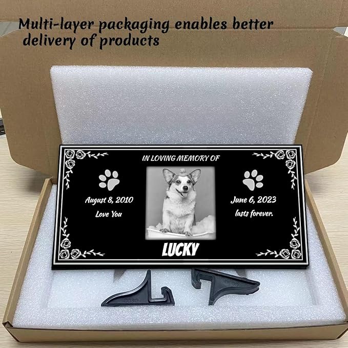 Personalized Pet Memorial Stones for Dog,Cat,Headstone with Photos,Cemetary Markers for Graves,Black Granite Memorial Plaque Outdoor,Custom Sympathy Gift for Lost Loved