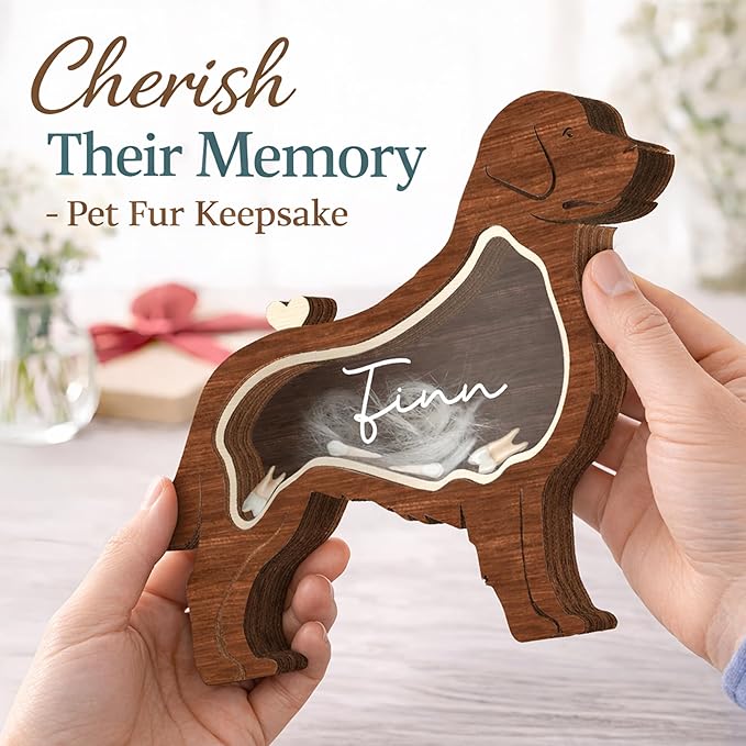 9" Golden Retriever Dog Hair Keepsake Box, Wooden Pet Urns for Dogs, DIY Pet Loss Sympathy Gifts, Unique Gift Dog Shape Standable Table Decor, Idea Gift for Pet Lover Storing Fur Teeth Ashes PSD6-15L