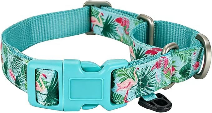 Martingale Dog Collar,Flamingo Pattern,with Safety Quick Release Buckle,Escape-Proof Anti-Pull for Medium Dogs(Flamingo,M)