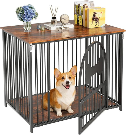 HavenlyYouth 31.5 Inch Dog Crate Furniture, Modern Side End Table Style Dog Cage, Heavy Duty Dog Kennel for Medium Dogs up to 45 lb, Double-Door Cage with Lock Indoor