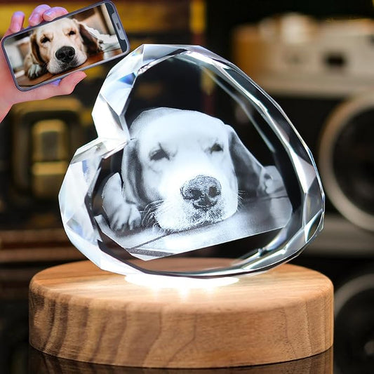 Personalized Pet 3D Crystal Photo,Pet Memorial Gifts for Dogs Cats Horses，Custom 3D Pictures,Engraved Crystal in Memory of Dog, Customized Photo Gifts