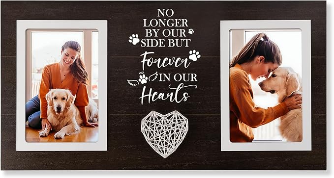 Dog Memorial Gifts for Loss of Dog, Dogs Sympathy Gifts for Pet Lovers Owners Memorial Picture Frame for Dogs Cats, Black Pet Remembrance Frame for Double Picture 4×6 IN