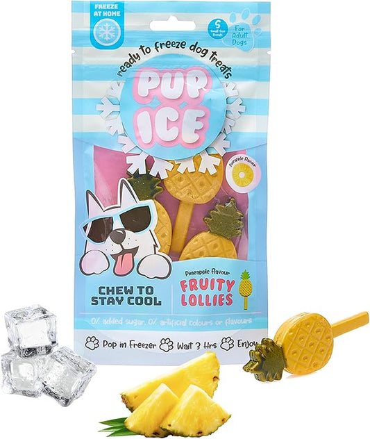 Pup Ice- Ready to Freeze at Home Dog Treats-Edible Chews for Small Breed Dogs & Puppies with Real Chicken to Keep Your Pup Cool Year Round, Fruity Lollies Pineapple Flavor, 3pcs