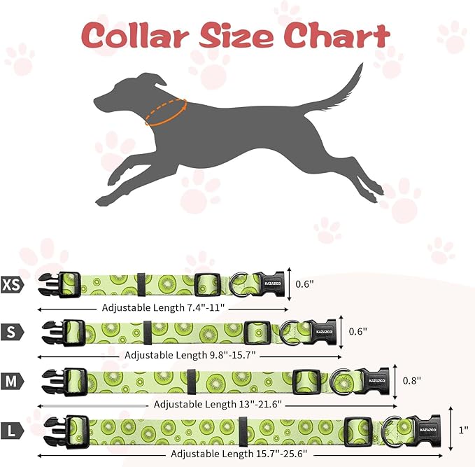 Kazazoo Dog Collar Cute and Soft Nylon Puppy Collar for Boy and Girl, Adjustable Dog Collars for Small Medium Dogs, Kiwi Fruit-XS