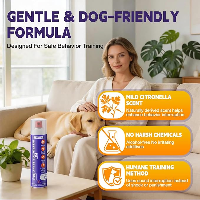 Dog Training Spray with Citronella: 90ml Humane Dog Corrector Spray for Barking, Jumping & Chewing, Dog Behavior Correction Spray for Medium & Large Dogs