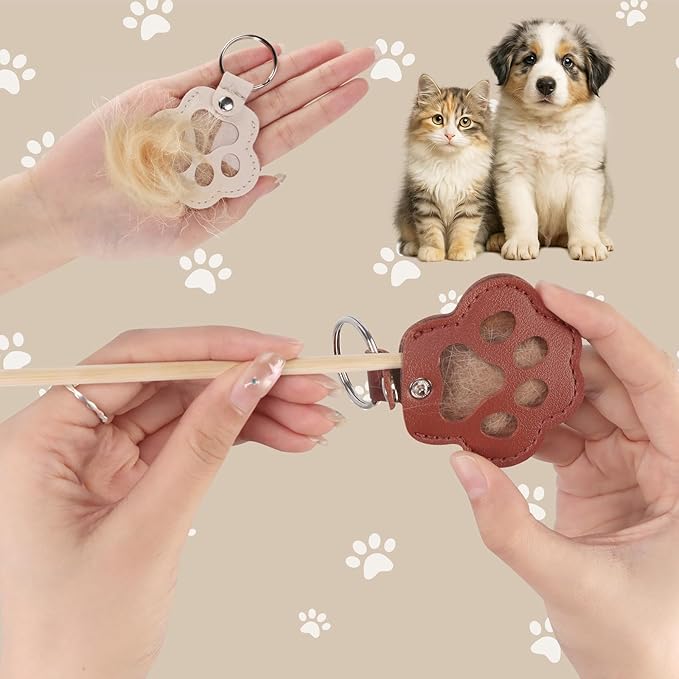 3 Pcs Dog Hair Keychain,Handmade Leather Paw Keepsake with Fur Storage for Dogs or Cat Ashes, Unique Sympathy Gift for Grieving Pet Owners, Memorial Keychain for Dog and Cat Lovers