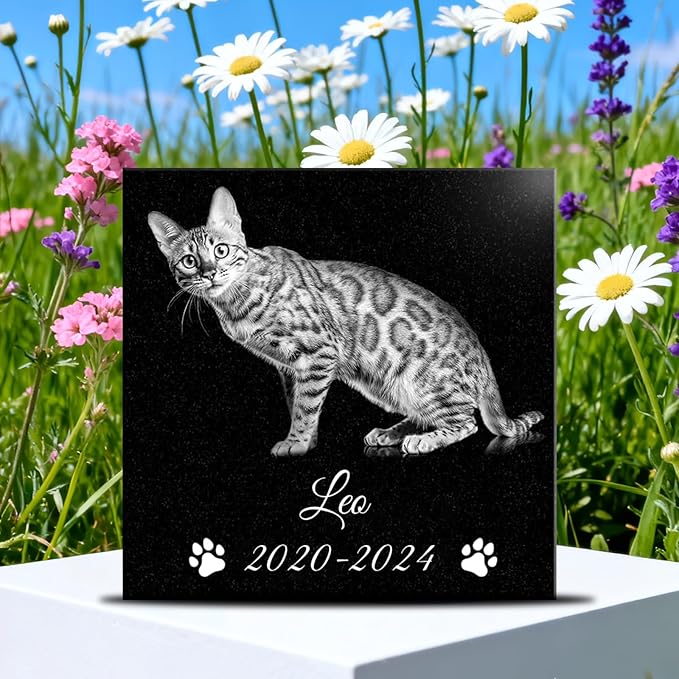 Pet Memorial Stones Personalized Dog Remembrance Gifts, Customized Cat Picture Grieving Plaque, DIY Gravestone, Custom Sympathy Photo Gift, Animal Grave Markers, Little Tombstones (10"x10"x0.4")