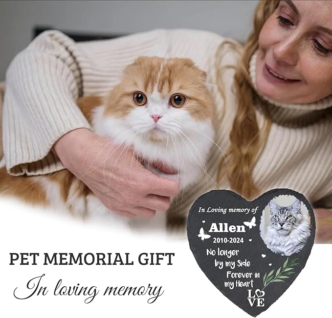 Cowcute Personalized Pet Memory Stone for Cat, Customized in Loving Memory Pet Remembrance Plaque Garden Stones, Dog Memorial Stones for Loss of Dog, Pet Memorial Gifts for Cat Mom Dog Lover Owner