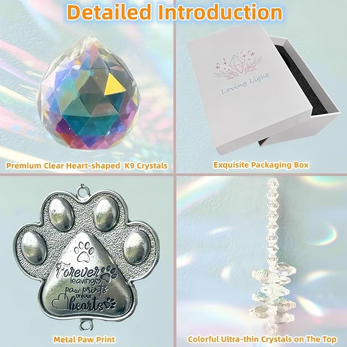 Dog Memorial Gifts for Loss of Dog,Pet Memorial Suncatcher,Pet Memorial Sympathy K9 Crystal Sun Catcher,Thoughtful Dogs and Cats Remembrance, Bereavement Gifts (Multicolour)