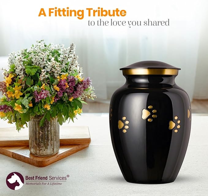Ottillie Paws Legacy Series Pet Urn for Dogs, Handmade Brass Memorial Cremation Urn (X-Large - Pets up to 170 lbs, Ebony, Horizontal Brass Paws, XL - Pets up to)