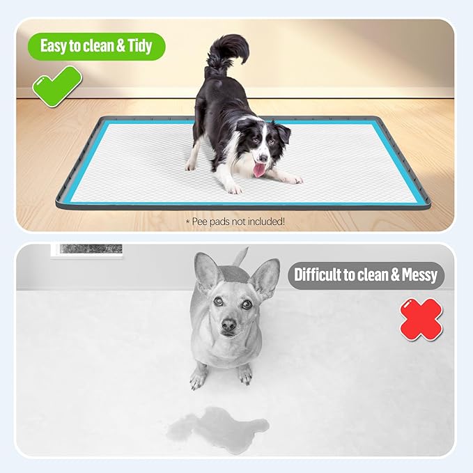 Pee Pad Holder for Dogs, 57" x 40" Silicone Pee Tray Mat Leak-Proof, High Edge, No Spill Pet Pad Holder for Puppy, Cat, Rabbit, Training Pads for Floor Protection, No Pee Pads (Dark Grey)