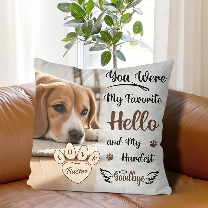 Alienc Personalized Dog Memorial Pillow with Photo - Custom Pet Memory Gift, Soft Sympathy Gift for Loss of Dog or Cat, Heartfelt Remembrance Throw Pillow