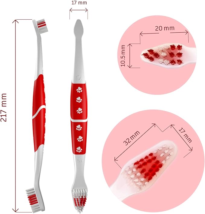 Pet Toothbrush for Dogs, Cats with Soft Bristles - Easy Teeth Cleaning & Dental Care, Non Slip Dual Head Dog Toothbrush for Medium & Large Pets, Toothpaste Not Included (Pack of 4(Red))