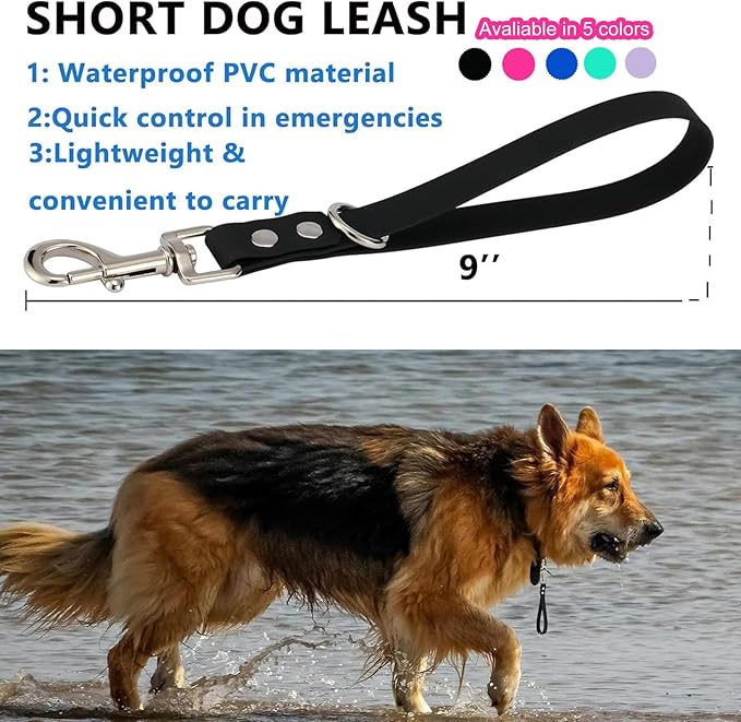 Short Dog Leash - 9 Inch Dogs Lead Grab Tab Heavy Duty Waterproof PVC Dog Training Traffic Leashes for Safety Control Behavior Correction Hiking Backup & All Breeds (Lavender, 9")
