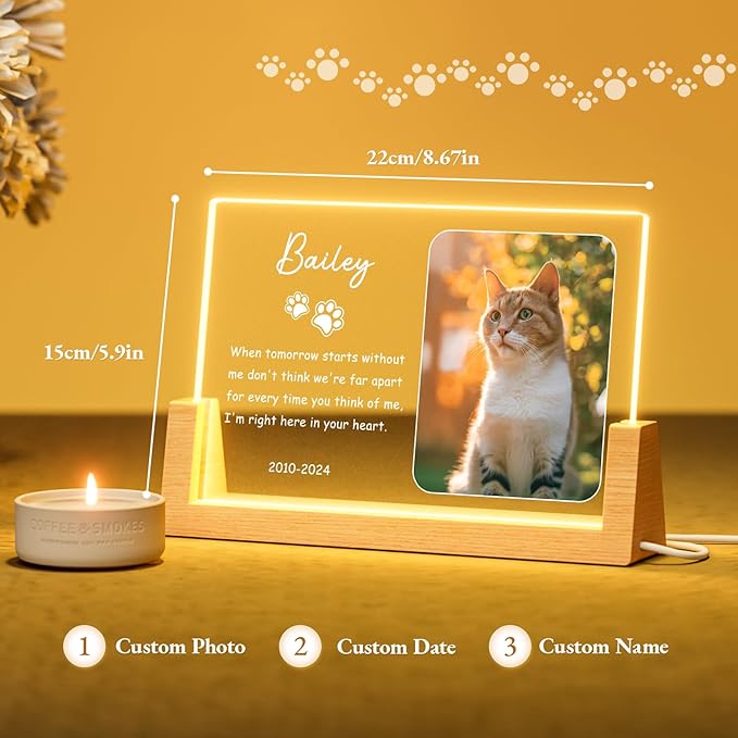 Bemaystar Personalized Pet Memorial Gifts - in Memory of Dog Night Lights, Custom Dog Memorial Gifts for Loss of Dog, Pet Loss Gifts, Memorial Plaques for Dogs, Pet Horizontal Memorial Gifts