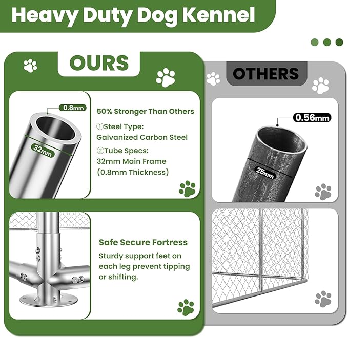 barlb15.3x15.3 FT Heavy Duty Outdoor Dog Kennel Outside with Waterproof Cover, UV-Resistant Roof, Secure Locking Mechanism for Large Dogs, Metal Enclosure for All Weather Conditions (183x183x83IN)