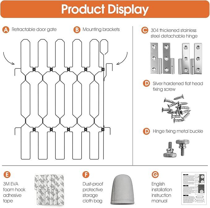 Metal Retractable Dog Gate for Front Door, Adjustable Pet Barrier for Doorways, Easy Open Door Blocker for Dogs and Cats, Foldable Space-Saving Gate for Apartments, RVs Indoor Outdoor