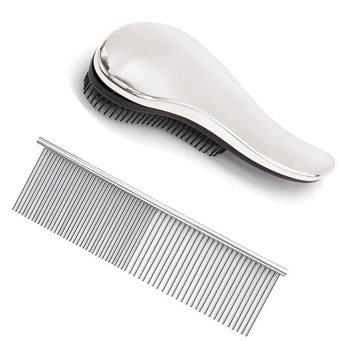 YOFANG 2PCS Slicker Brush for Dogs & Pet Comb,Professional Dog Grooming Brush (Goldendoodles,Poodles,Labradoodles) with Round Pins to Effectively Remove Tangles, Knots and Mats Silvery