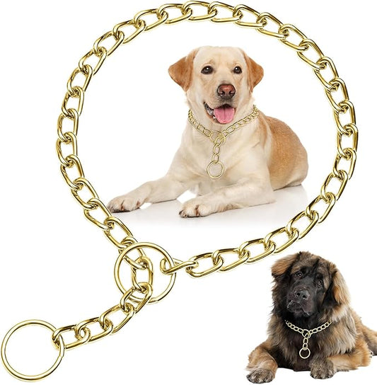 Chain Choke Collar for Dogs, Metal Choke Link Dog Collar Choker Training Heavy Duty Slip Martingale Puppy Collars for XS Small Medium Large Big XL Breed Dogs (Gold, L(Neck Max 20inch) D3.5mm)