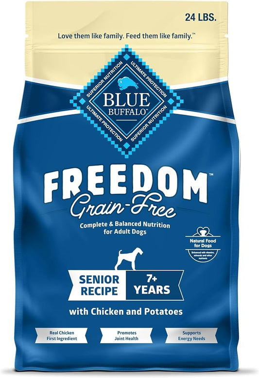Blue Buffalo Freedom Grain-Free Senior Dry Dog Food, Provides Energy to Stay Active, Made in the USA with Natural Ingredients, Chicken & Potatoes, 24-lb Bag