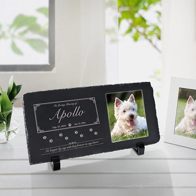 Fanery Sue Custom Cat Memorial Stones with Full Color Image, Dog Memorial Gift Garden Stones, Pet Grave Markers Personalized, All-Natural Memorial Headstone for Pet